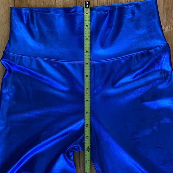 Shine Liquid Metallic Blue - High Waist Stretch Leggings Pants - Picture 9 of 11